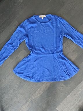 Ann Taylor LOFT Cobalt Blue Long-Sleeve Peplum Top